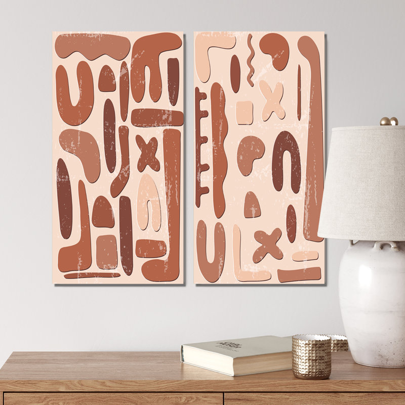 «Primitive Vintage Shapes in Earth Tones I», ensemble de 2 impressions, Toile tendue, H 20 po x l 24 po x P 1 po