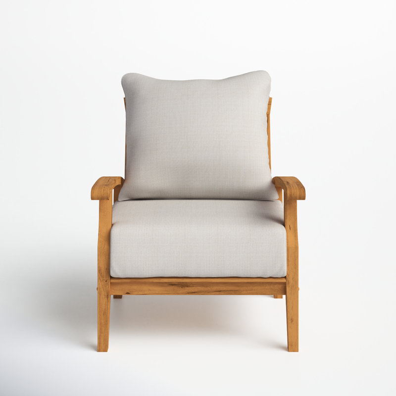 Summerton Teak Patio Chair with Cushions, Brown Frame/Beige Cushion