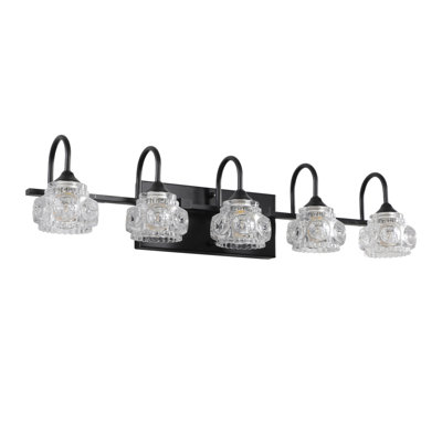 Luminaire de meuble-lavabo de salle de bain rétro 29 po 29 lumières - Finition noire avec abat-jour en cristal, éclairage mural pour salle de bain, salle d'eau et miroir de meuble-lavabo