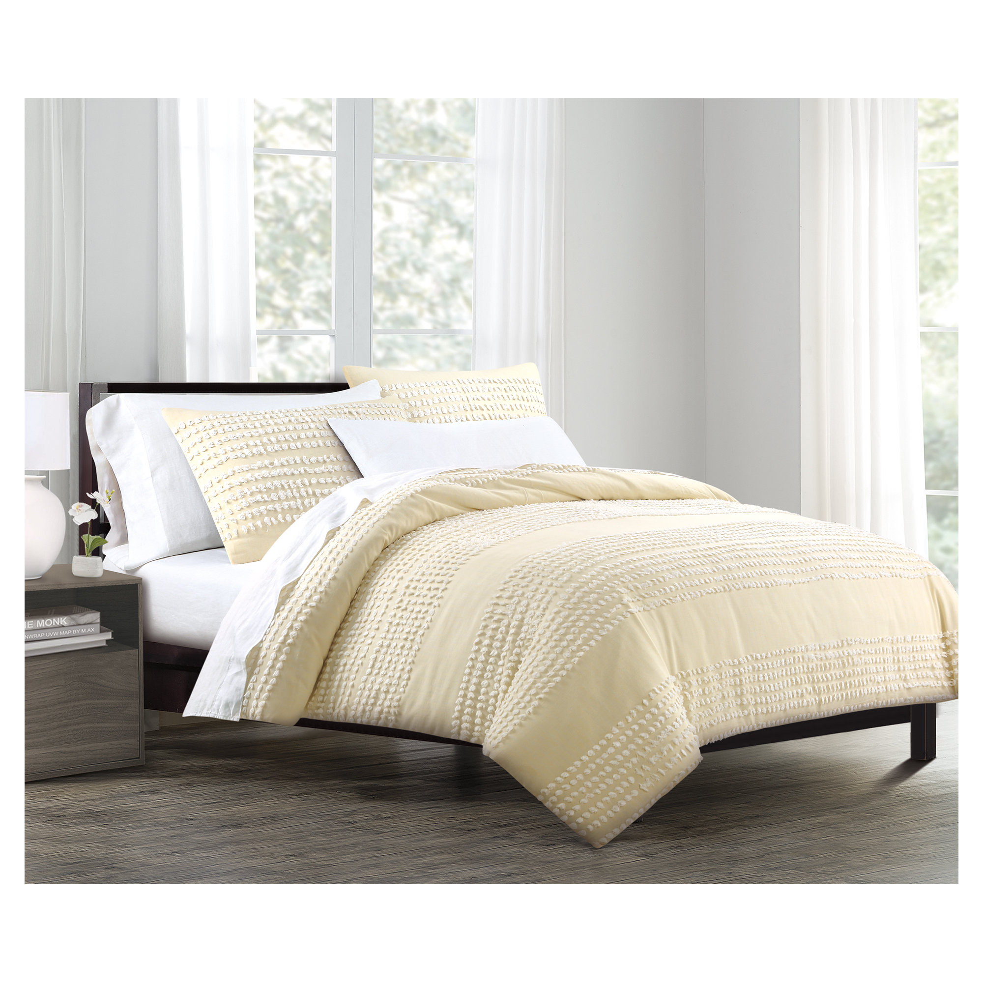 Blinn 100% Cotton Set, King Duvet Cover + 2 King Shams, Yellow