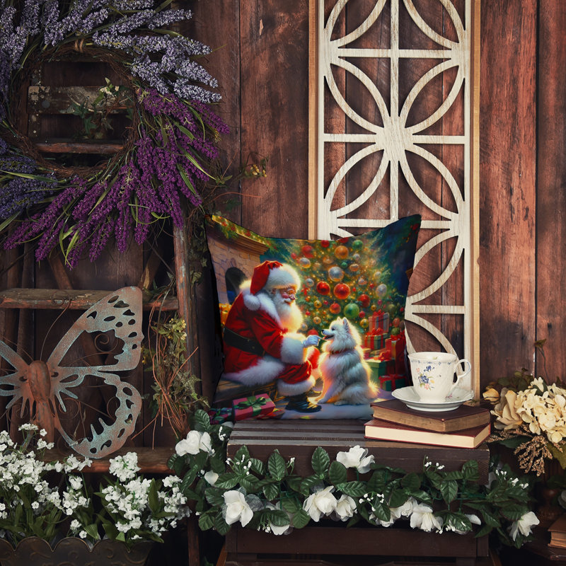 Coussin American Eskimo and Santa Claus, H 14 po x l 14 po