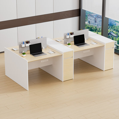 Okeysen Modular 4 Person Benching Workstation With Storage & Outlets