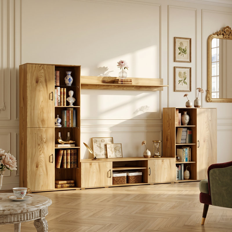 Grande bibliothèque à niveaux multiples de 126 po avec support en verre