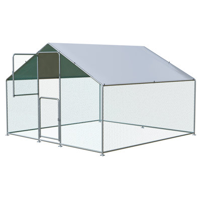 Large Metal Chicken Coop with Galvanized Hardware Cloth, Outdoor Large Walk-In Poultry Cage with Waterproof Cover For Up To 10 Chickens