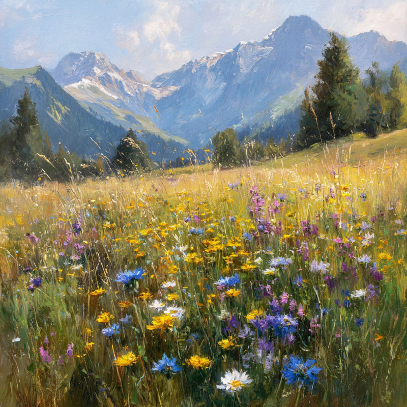 Art mural sur toile Mountain Bloom Field, H 30 po x l 30 po x P 1,5 po