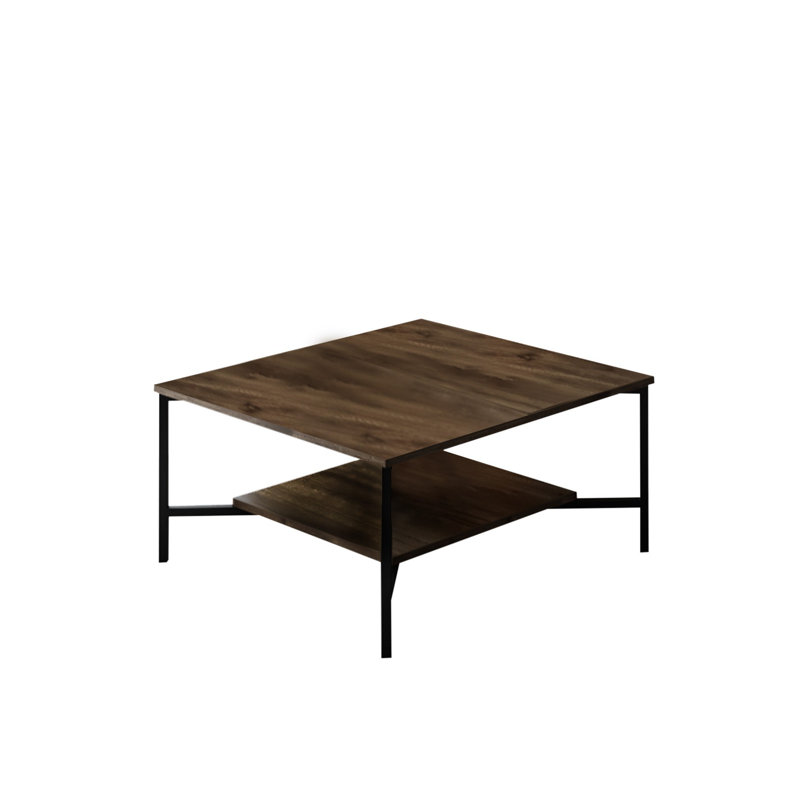 Modern Coffee Table with Metal Legs, Walnut & Black Finish, 31.5 x 31.5 x 15.8 inches | 100% Melamine Coated Particle Board, Thickness: 0.7 inches | Stylish Industrial Design for Living Room & Lounge Spaces