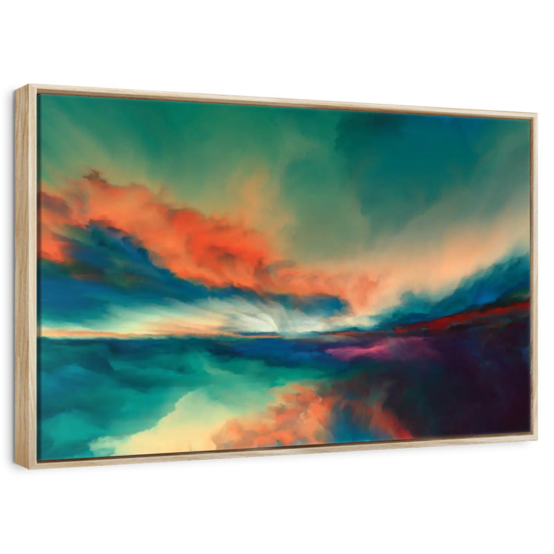 Coucher de soleil, Cadre flottant en bois naturel, 13 po x 9 po