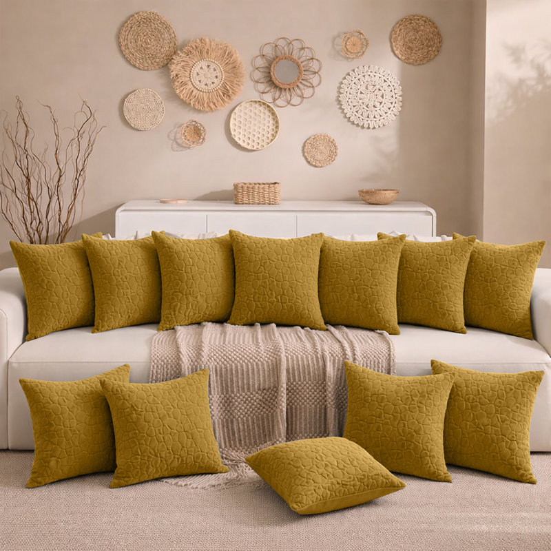 Aspire Homeware Geometric Square Velvet Cushion Covers, Ochre, Pack of 12