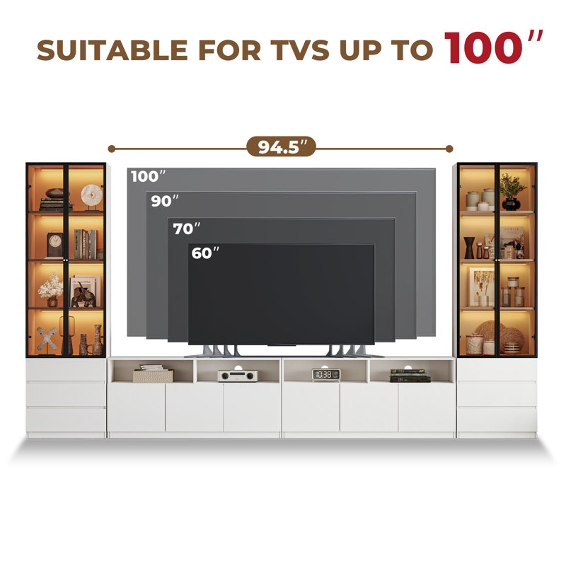 Meuble télé Crafton Modern, H 81,1 po x l 141,7 po x P 15,7 po, Blanc