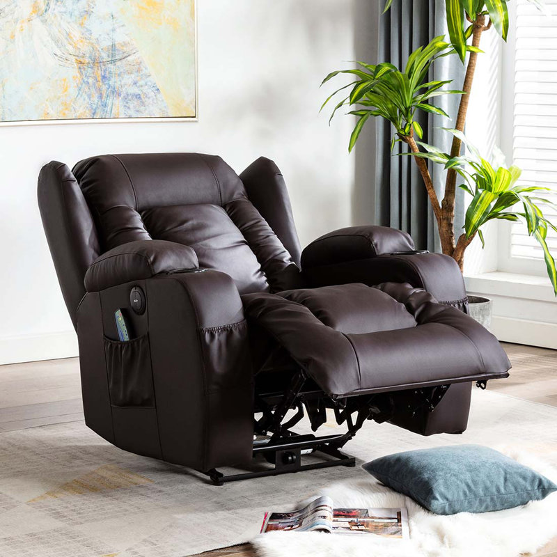 Deneishia 87cm Wide Standard Recliner with Massager, Brown, No Motion