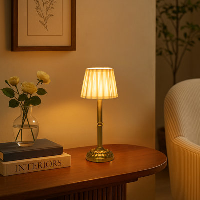  Glam Cordless Table Lamp Touch Control With 3 Way Classic Elegant Dimmable Rechargeable Led Nightstand Lamp With Fabric Shade In Brass Finish