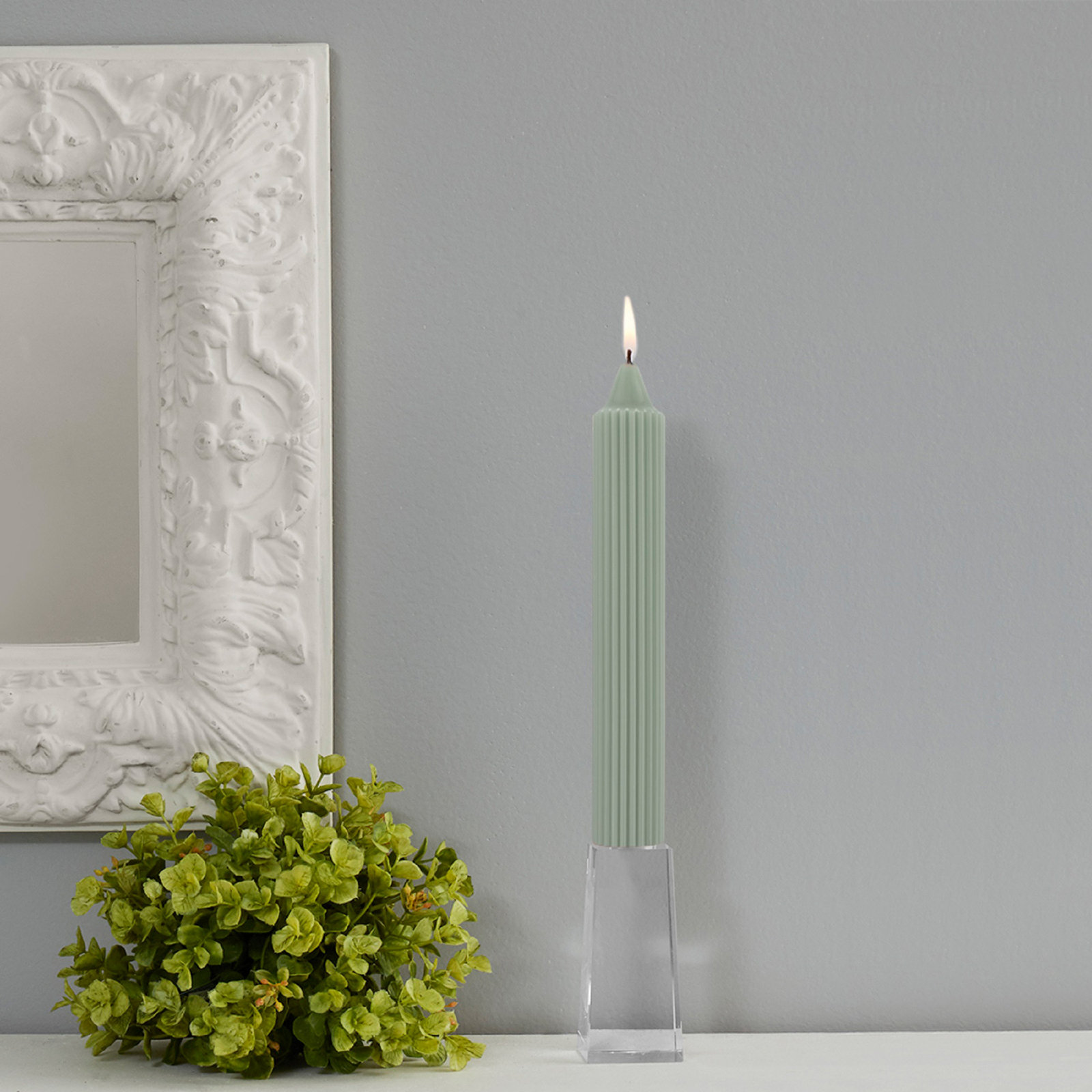 Grecian Collenette Unscented Taper Candle, 9" H x 1.25" W x 1.25" D, Sage Green