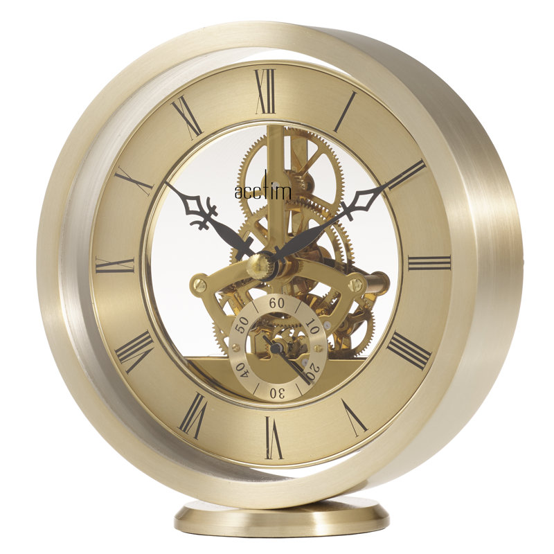 Acctim Millenden Mantel Clock Quartz Polished Metal Floating Effect Glass Front, Gold