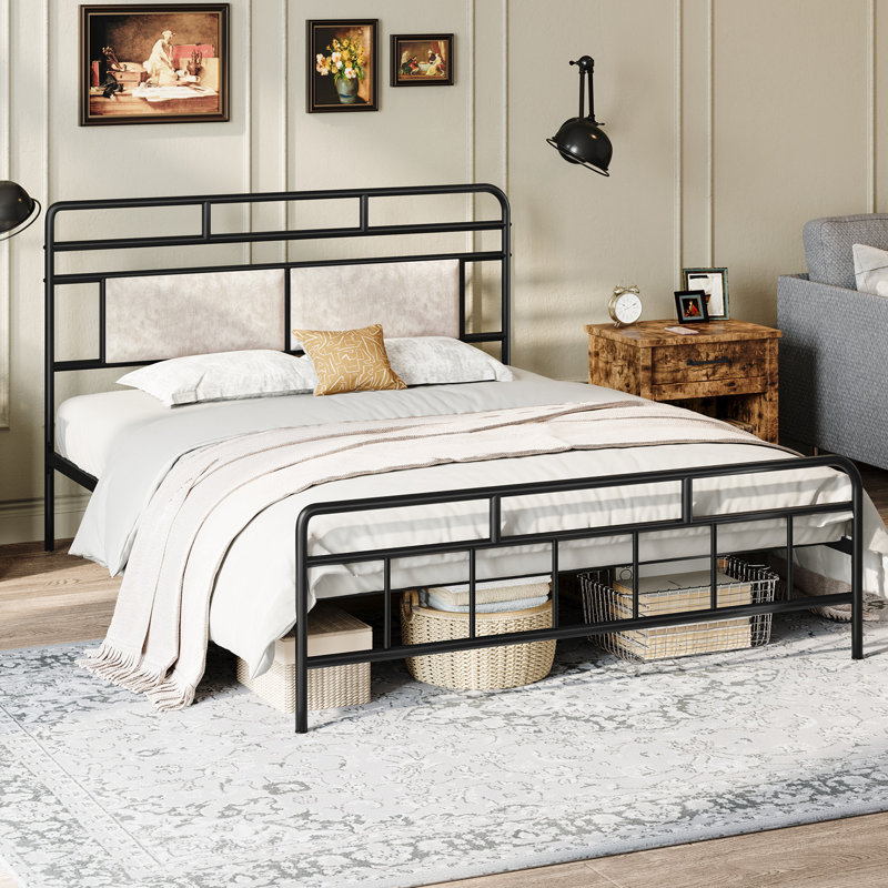 Elleise Metal Open-Frame Bed with Upholstered Headboard, Full
