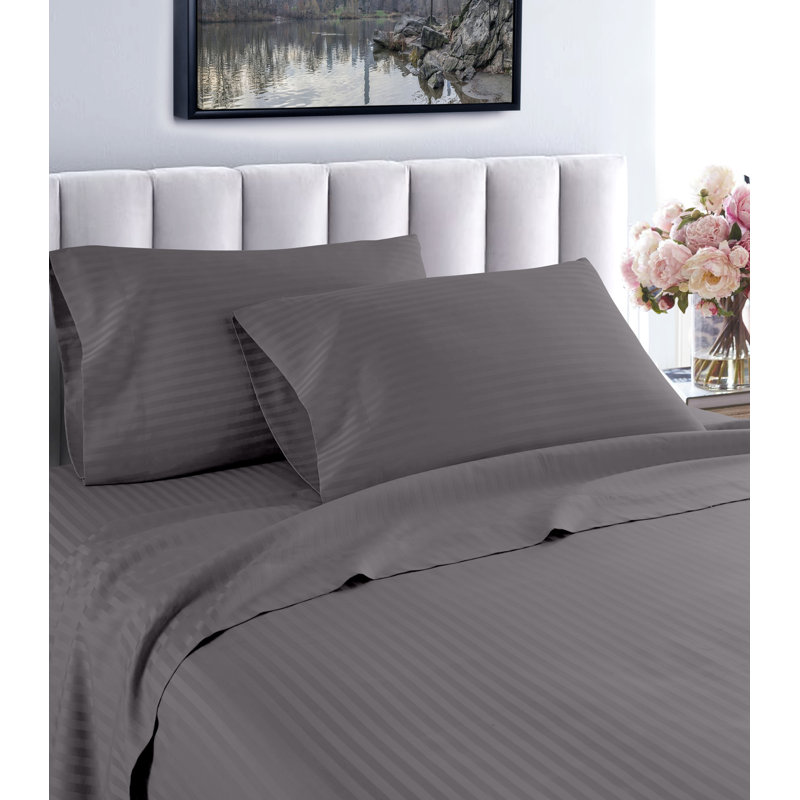 Hotel London Egyptian Cotton Striped Sheet Set, Gray, Full Sheet Set with 2 Pillowcases