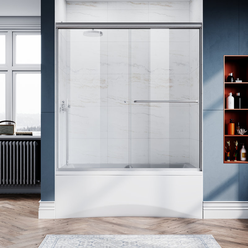 - W x 62'' H Door Semi-Frameless Tub Door with, Clear