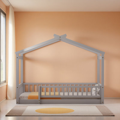 Wood Bed House Bed Frame With Fence, For Kids, Teens, Girls, Boys