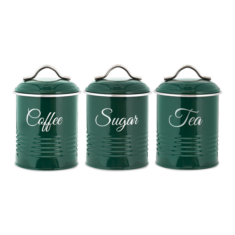 Metal Jar - Set of 3, Glossy Green