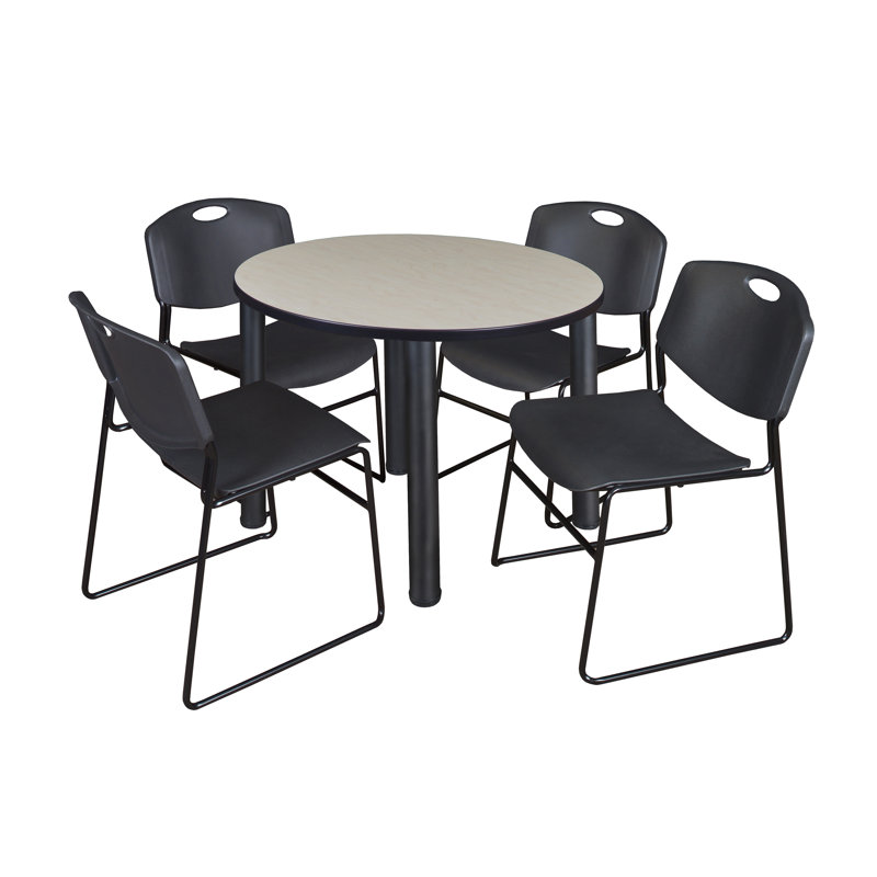 Plateau de table Kee, 4 chaises empilables Zeng, Érable / noir, Noir
