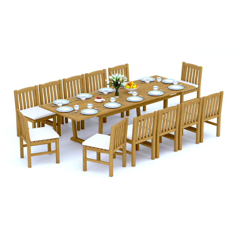 Devon Teak Wood Patio Dining Set with, 12