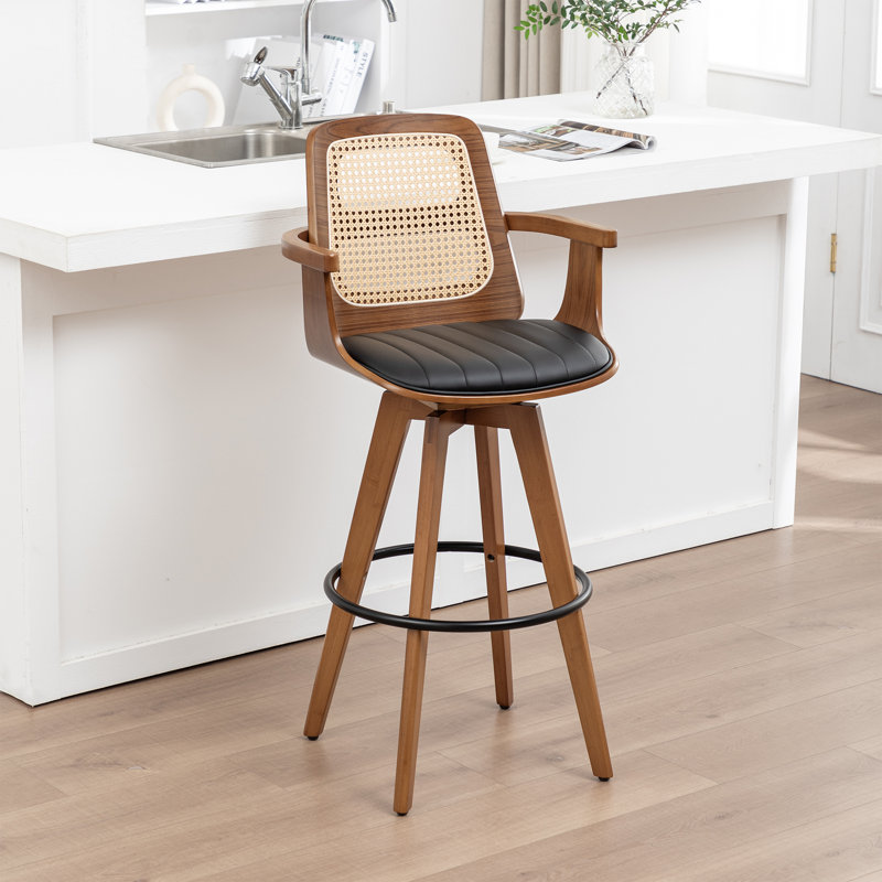 Swivel Upholstered Counter Stool, Black, Bar Stool (76.2cm Seat Height)