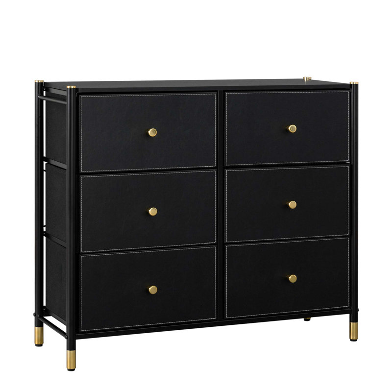 Grande commode de rangement avec 6 tiroirs en similicuir
