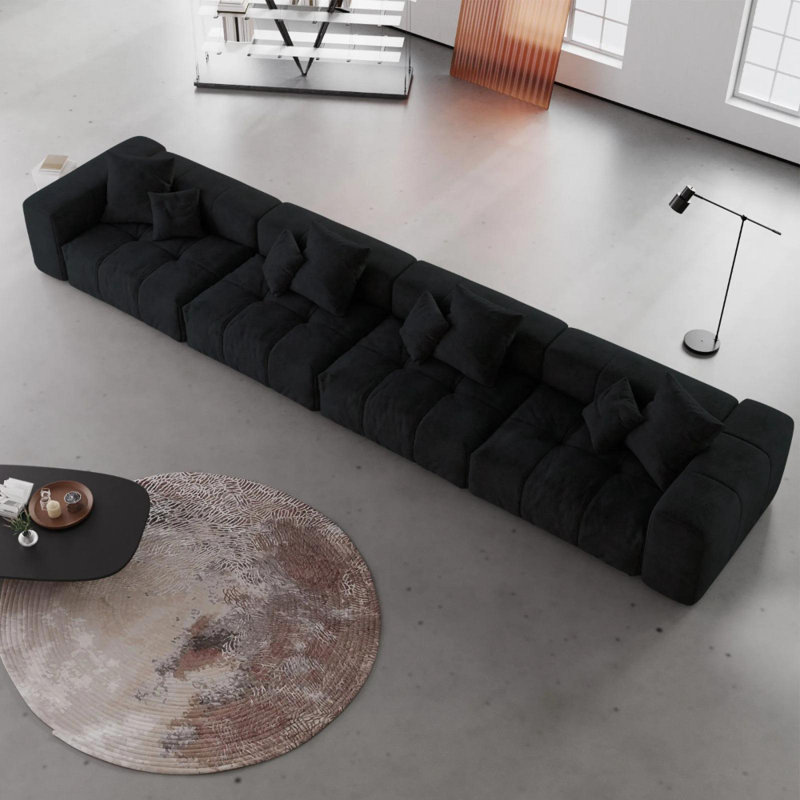 Canapé modulaire 4 places Pixel avec disposition personnalisable et savoir-faire de qualité, Tissu noir