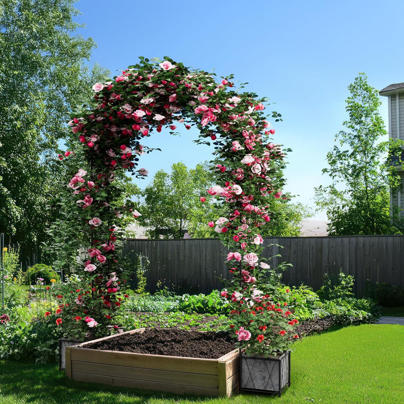Semicircular Garden Arch with Planter Grid