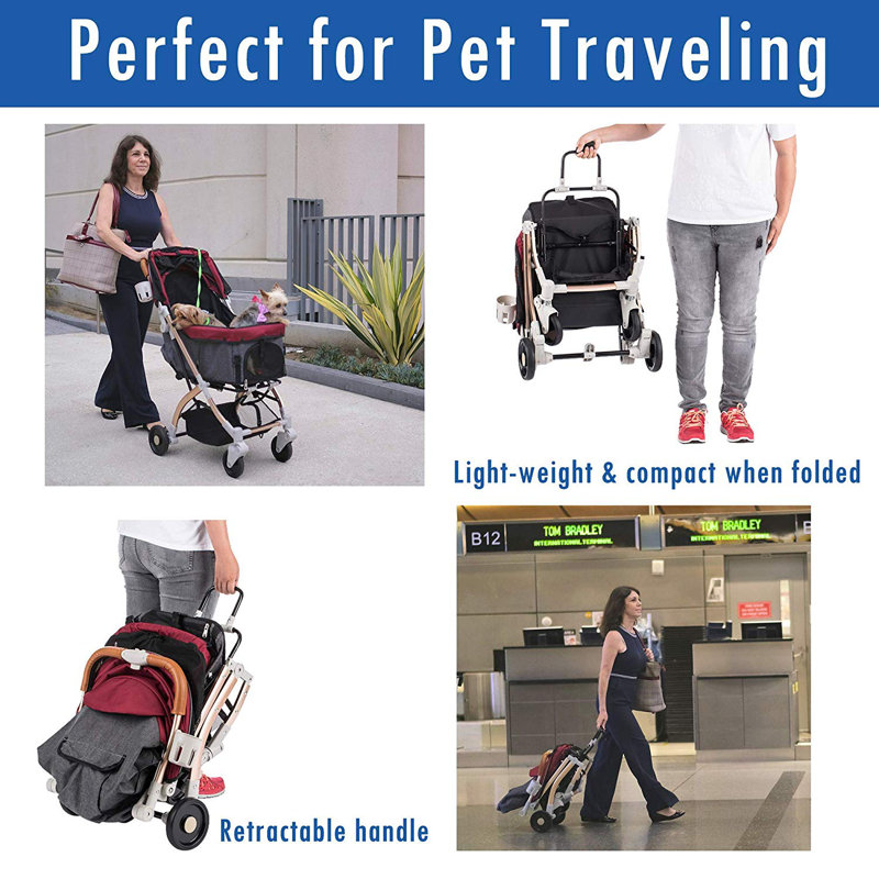 Ruby Red Lightweight Aluminum Pet Stroller with Retractable Handle