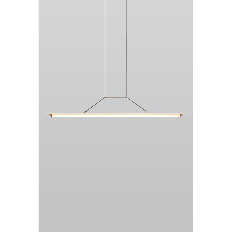 Penna Linear LED Pendant, 7.7" H x 40.5" W x 2.3" D, Brushed Brass/ White Washed Oak, 3500K Bright White Bulb Temp, 120V