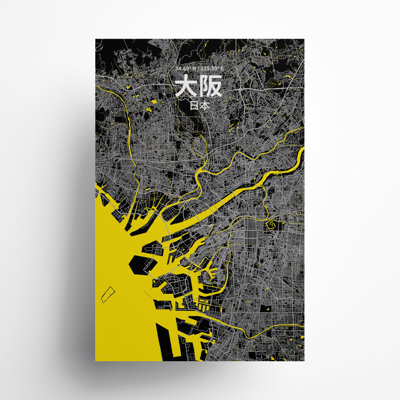 Osaka (japonais), carte de la ville en impression de luxe