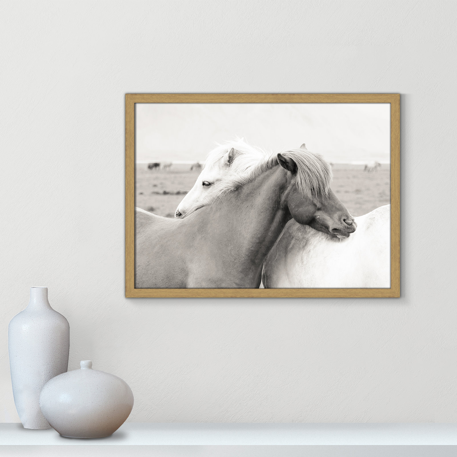 Melanie "Icelandic Meadow Horses" Print, 17" H x 23" W x 0.75" D, Natural Wood Grain Framed