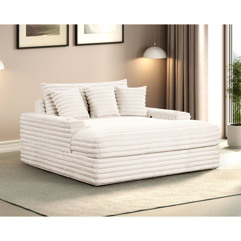 Chaise longue à 2 accoudoirs Tadley, Chenille blanche
