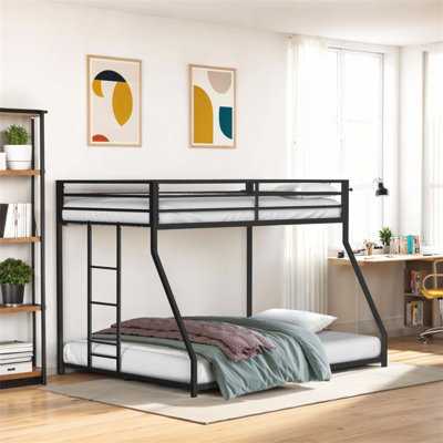 Lit superposé bas en métal de style contemporain avec échelle attachée, prêt pour les matelas, finition mate pour les chambres modernes