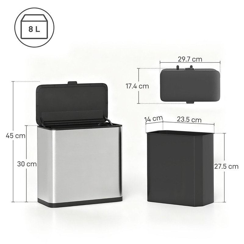Stainless Steel Kitchen Trash Can, Silver