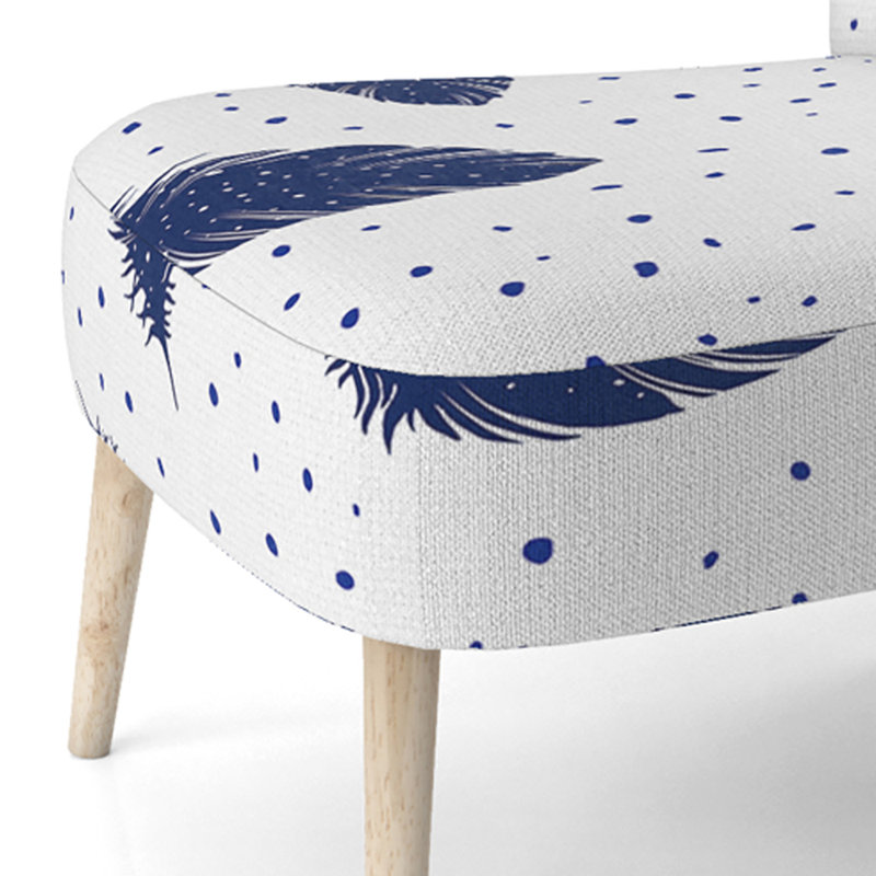 Fauteuil d'appoint rembourré «Ayvar - Motif de plumes rétro bleues»
