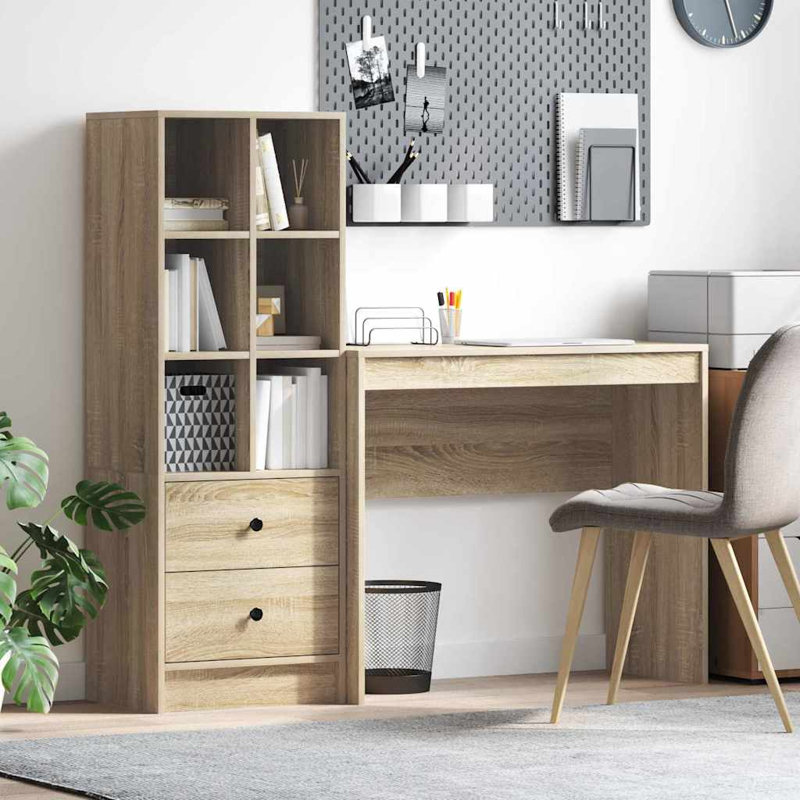 Desk With Storage With Drawer 2 Pcs 90 X 40 X 76 Cm, 76cm H x 60cm W x 40cm D, Sonoma Oak