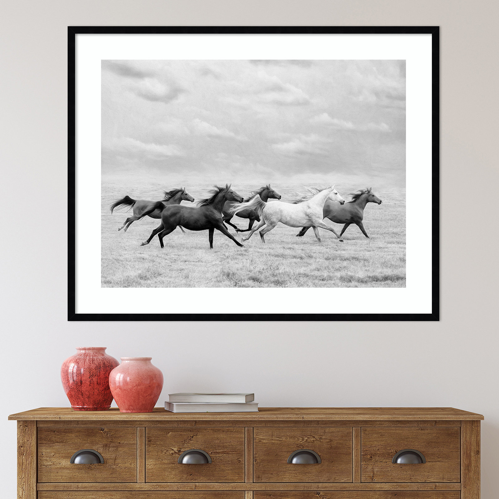 Horse Run I by PHBurchett, Black, 33" H x 41" W