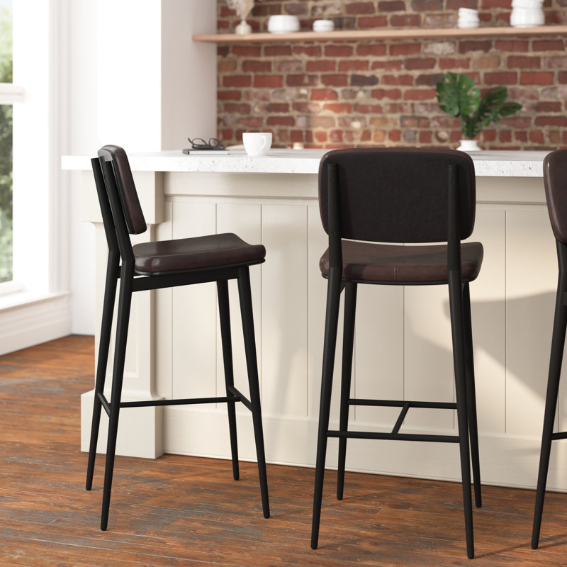 Crellus Upholstered Counter Stool with Metal Frame, Brown