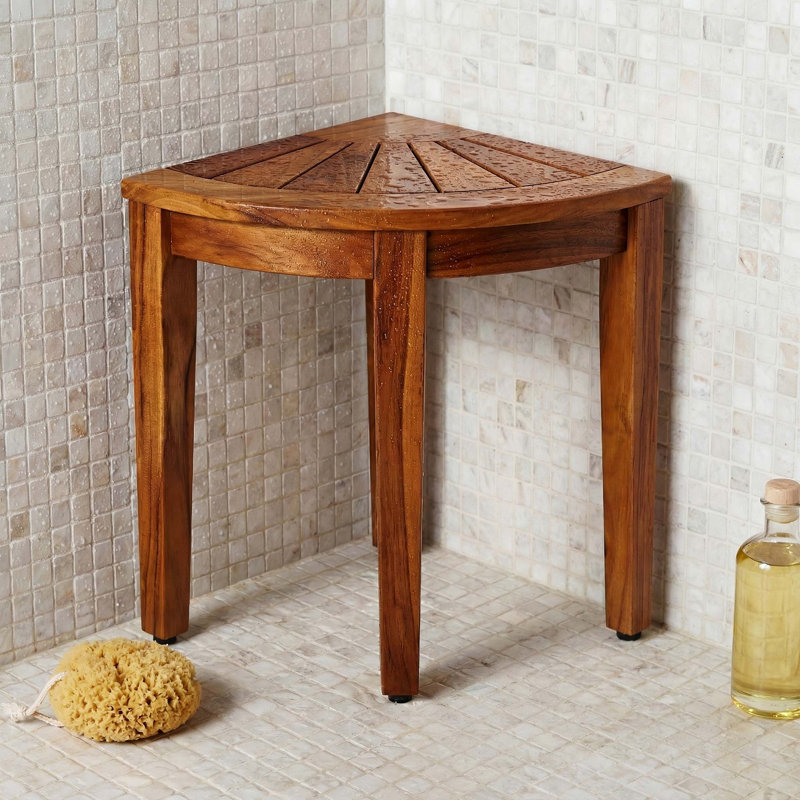 15.5" Kai Corner Teak Shower Bench with Elevated Height