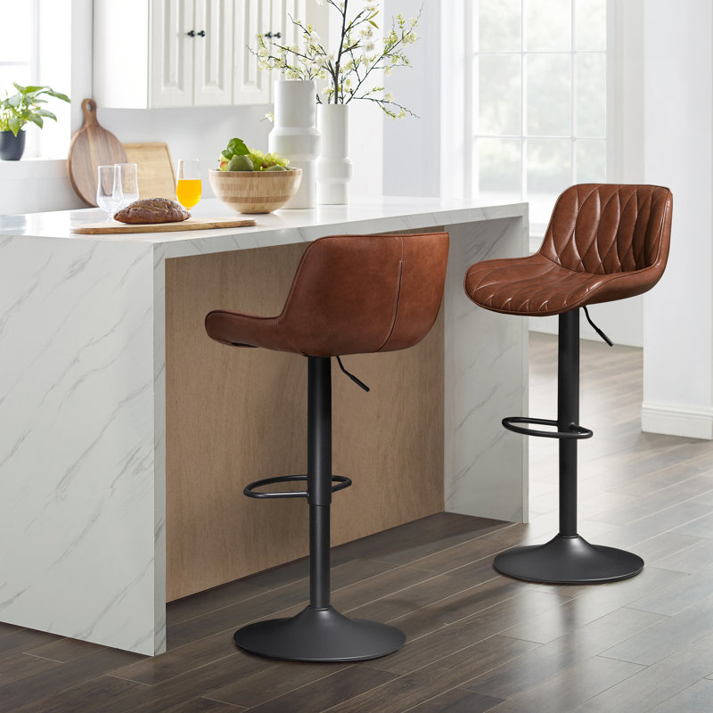 Creve Adjustable Height Faux Leather Bar and Counter Stools (Set of 2), Brown
