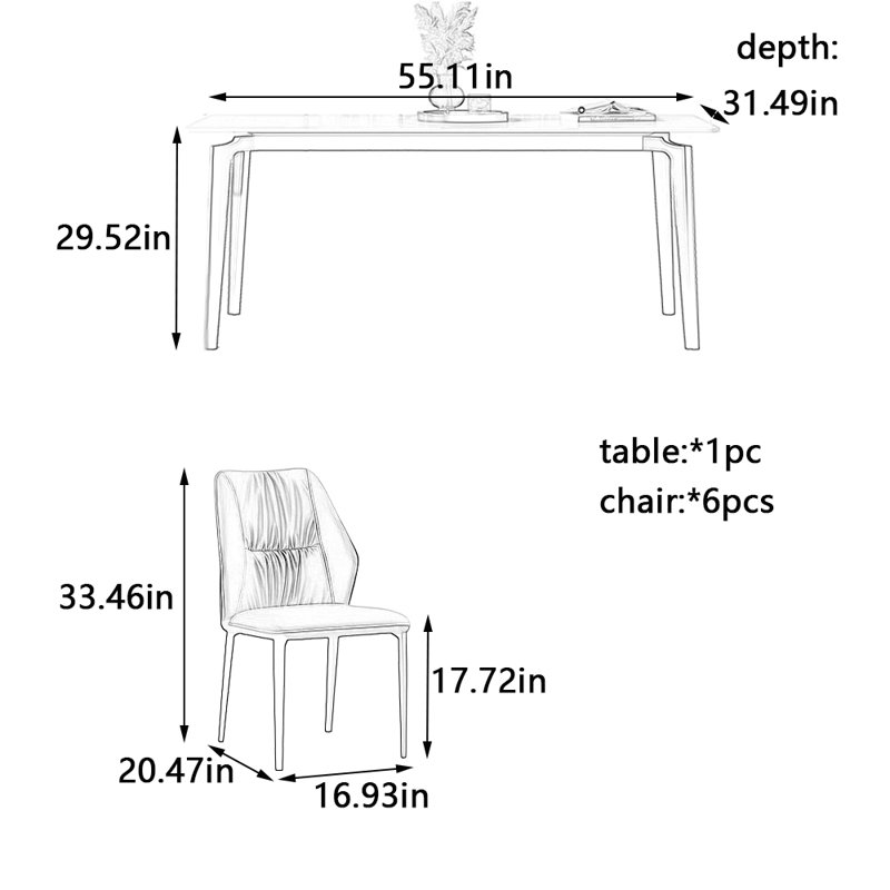 Ensemble de table et de chaises Minimalist Rock Plate, H 29,52 po x L 55,11 po x l 31,49 po