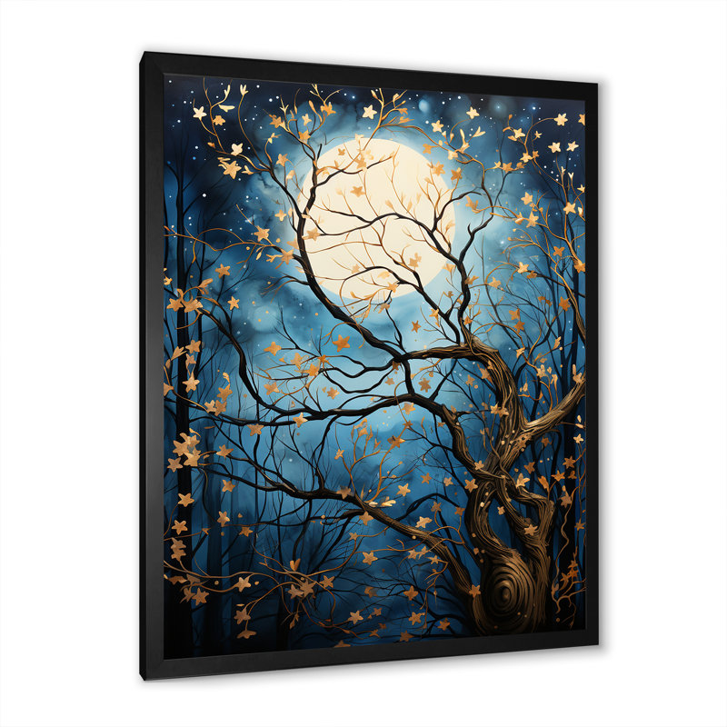 Arbre au clair de lune Silhouette I - paysage, impression d'art mural, Cadre photo noir, H 20 po x l 12 po x P 1 po
