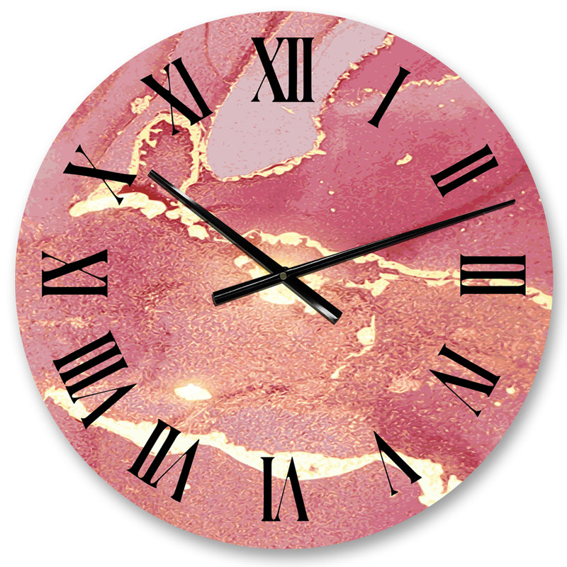 Pink & Gold Marble Liquid Art I Wall Clock, Small