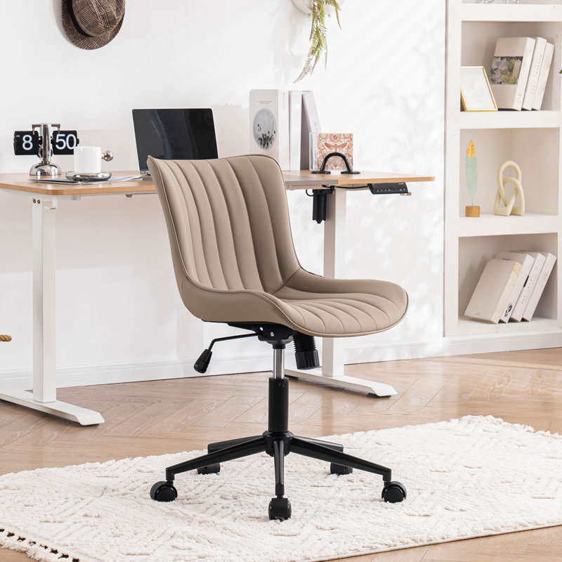 Chaise de bureau pivotante en cuir véritable avec roulettes Brionni, Similicuir performance kaki