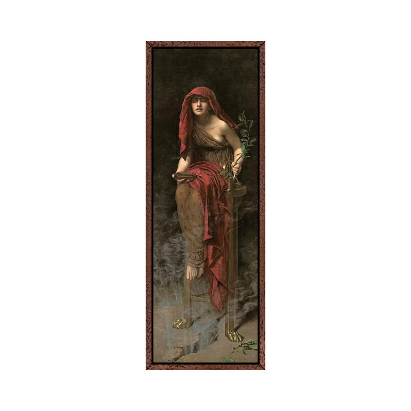 Priestess Of Delphi, 1891 by John Collier - Painting on Canvas, 121.92cm H x 40.64cm W x 3.81cm D, Classic Brown Wood Framed