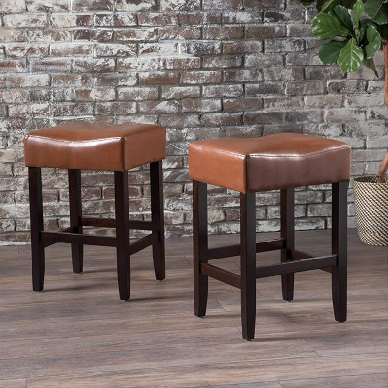 Tabourets de comptoir confortables et polyvalents en cuir reconstitué pour la décoration intérieure, Brun