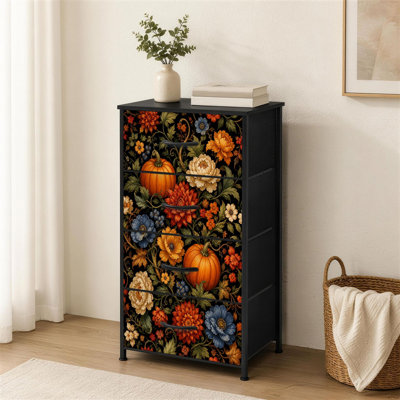 Commode à 4 tiroirs pour chambre à coucher Automne floral citrouille aux couleurs vives et petite commode à vêtements pour commode avec commode