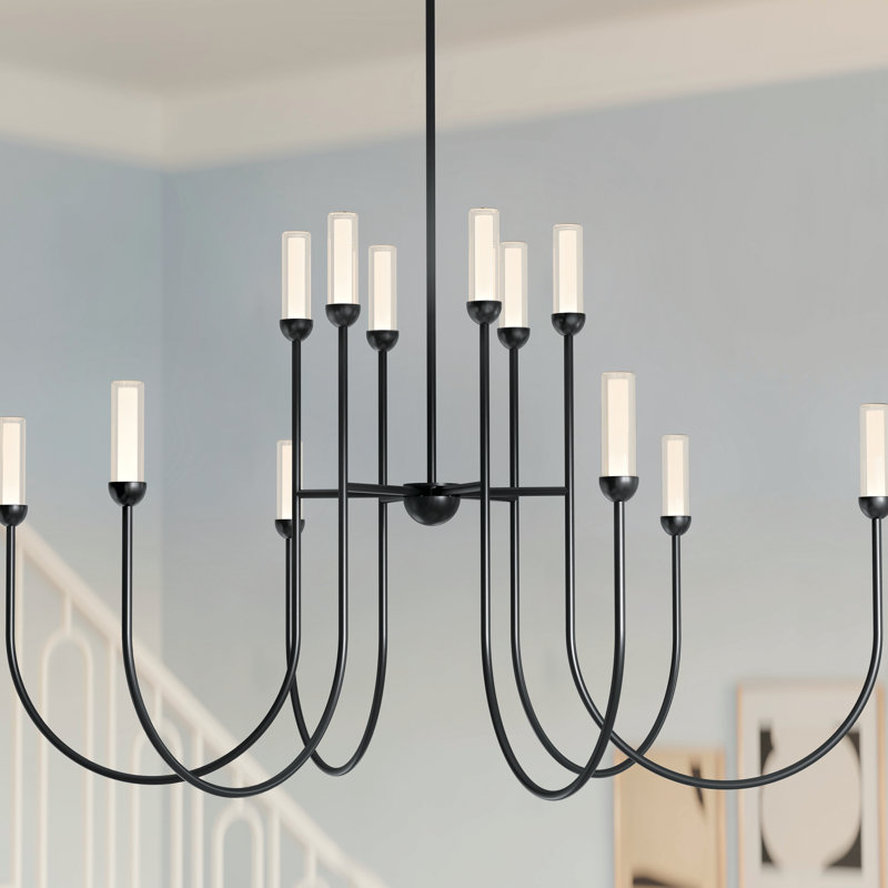  LED 2-Tier Traditional Chandelier with Layered Glass, 32.25" H x 50" W x 50" D, Satin Black, 12