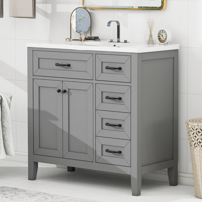 36" Bathroom Vanity With Sink Combo, Gray Bathroom Cabinet With Drawers, Solid Frame And Mdf Board